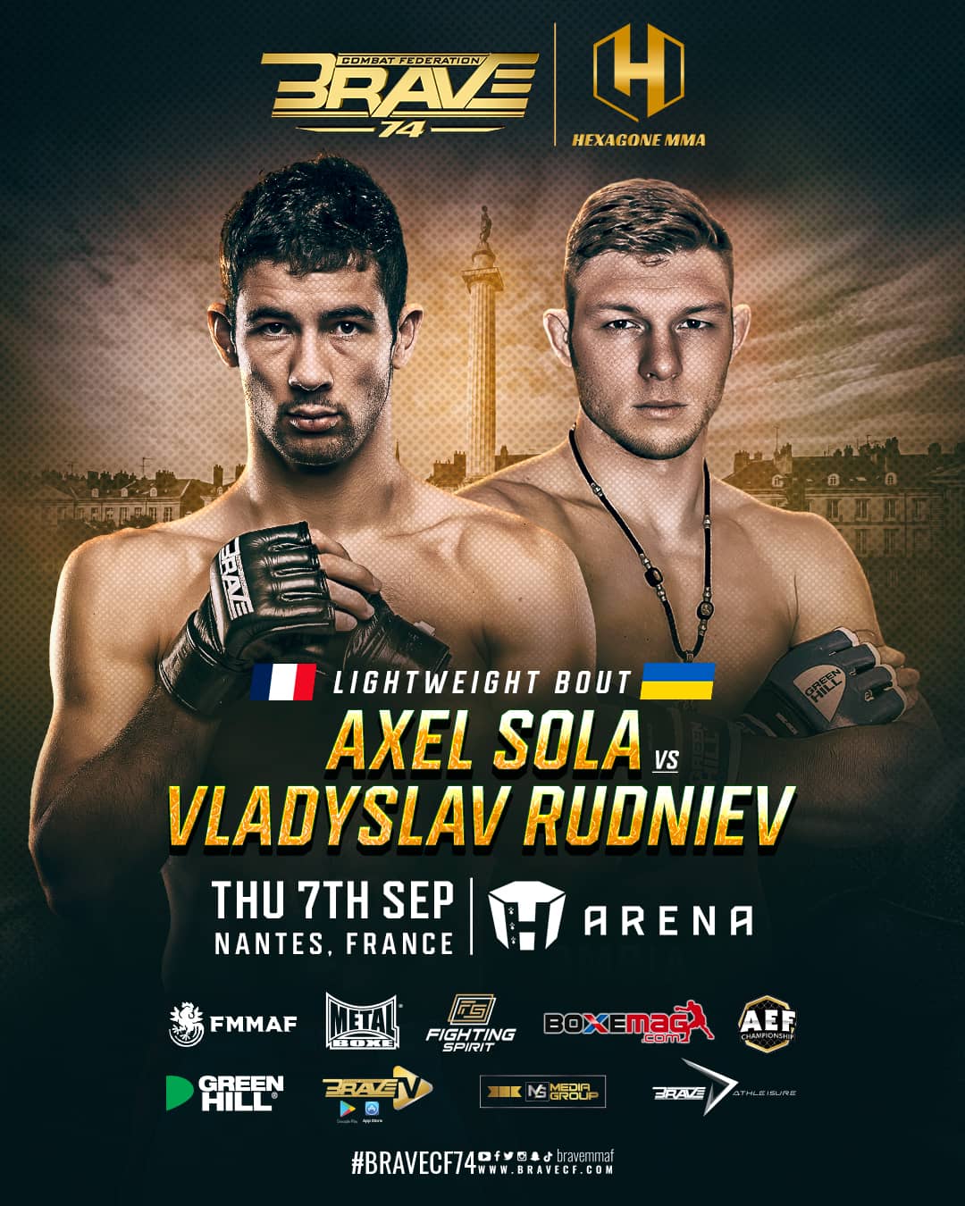 French star Axel Sola to meet Ukraines Vladyslav Rudniev in exciting Lightweight bout at BRAVE CF 74