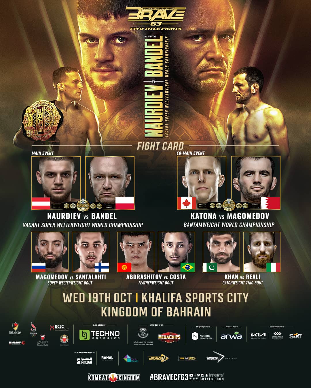 BRAVE CF 63: two title fights and a truly global fight card with ten nations represented