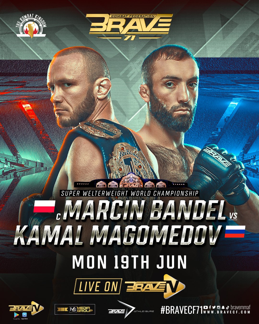 BRAVE CF 71: Super Welterweight champion Marcin Bandel takes on Kamal Magomedov in first title defense