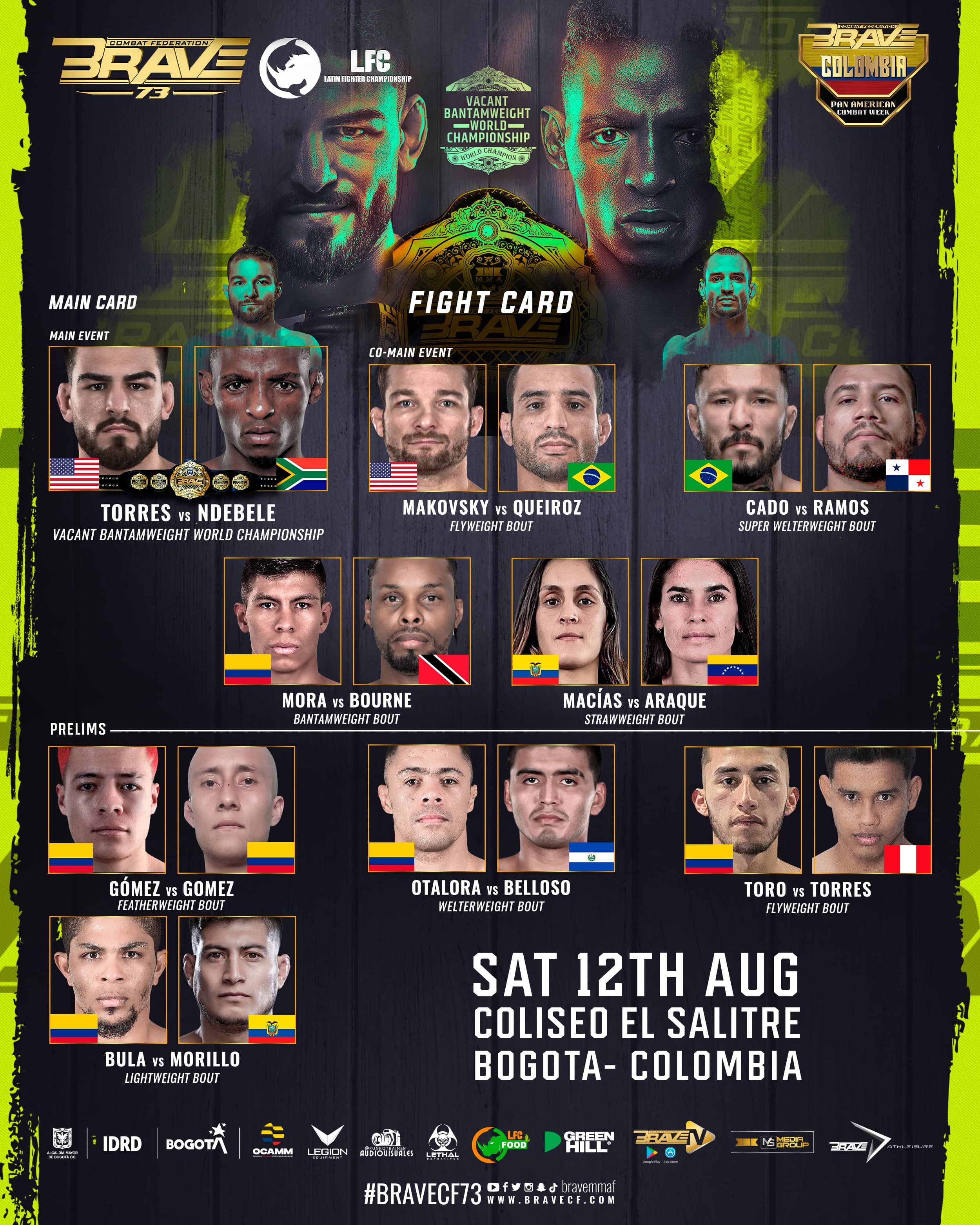 BRAVE CF 73 full fight card unveiled as Colombia gets ready for Pan American Combat Week 2023