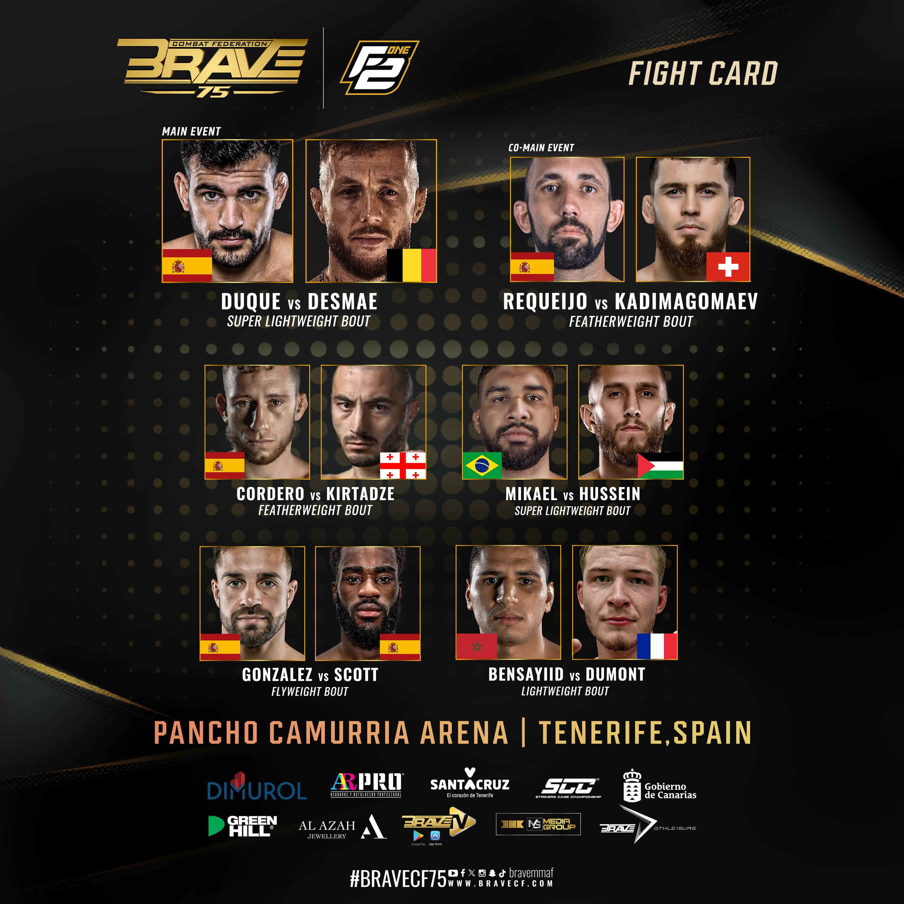 BRAVE CF 75 full fight card announced ahead of historic Spain debut