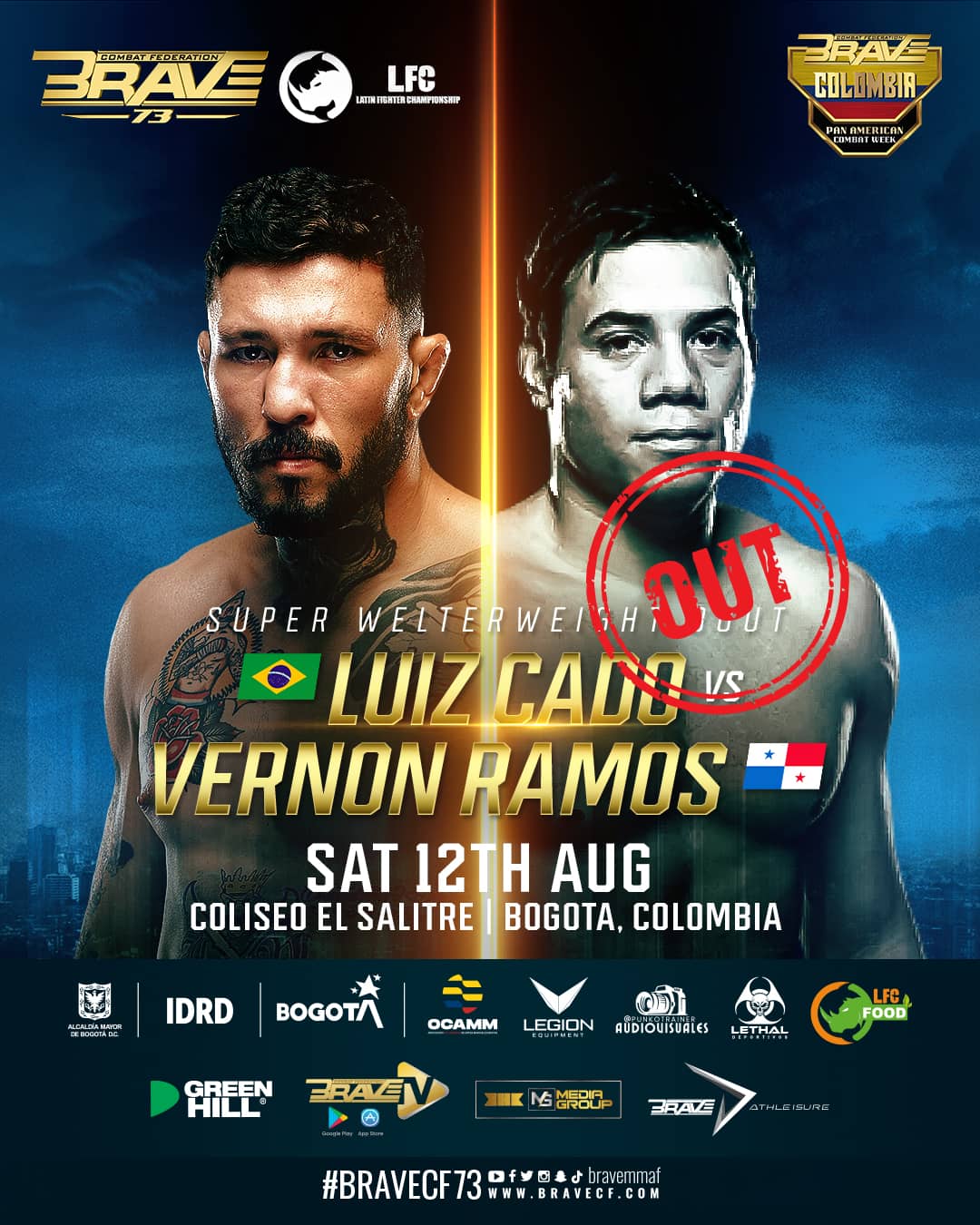 BRAVE CF 73: Vernon Ramos withdraws from bout against Luiz Cado in Colombia