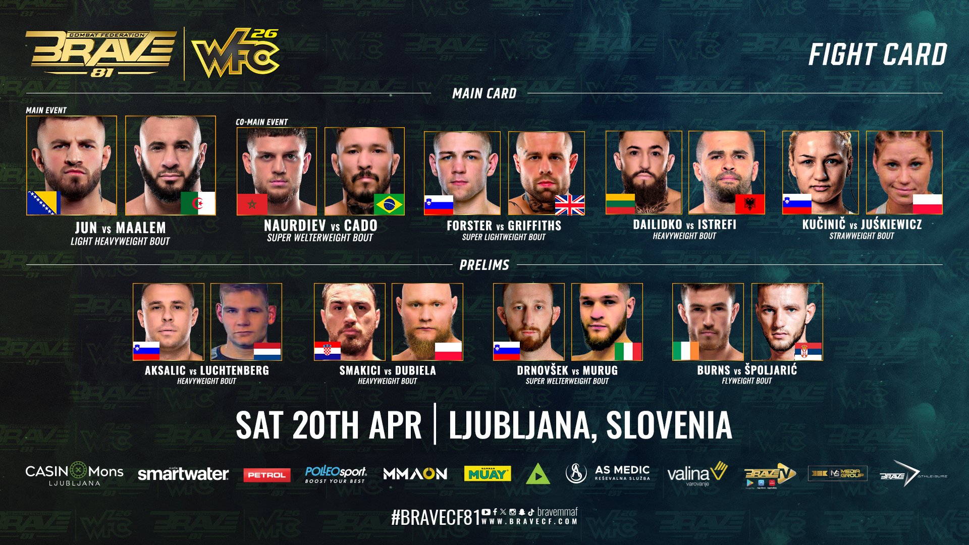 BRAVE CF returns to Slovenia with a bang! Full fight card highlights top global talent with 13 nations represented