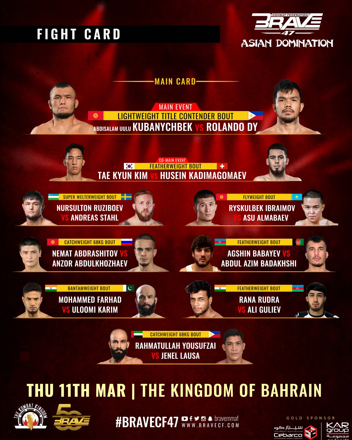 BRAVE CF releases stellar full fight card for Asian Domination event
