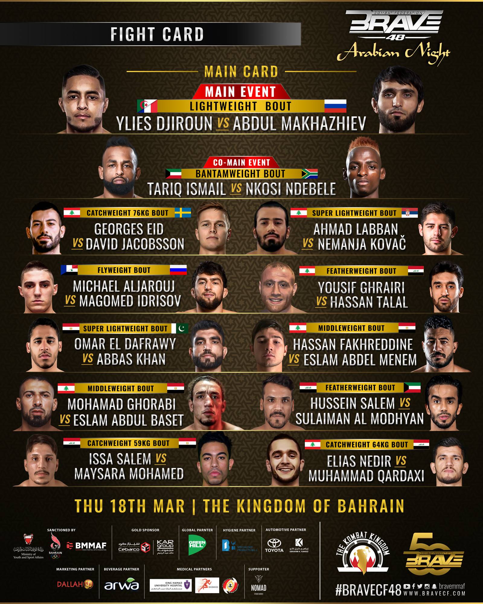 BRAVE CF 48 full fight card announced, showcasing Arabian talent on a global platform