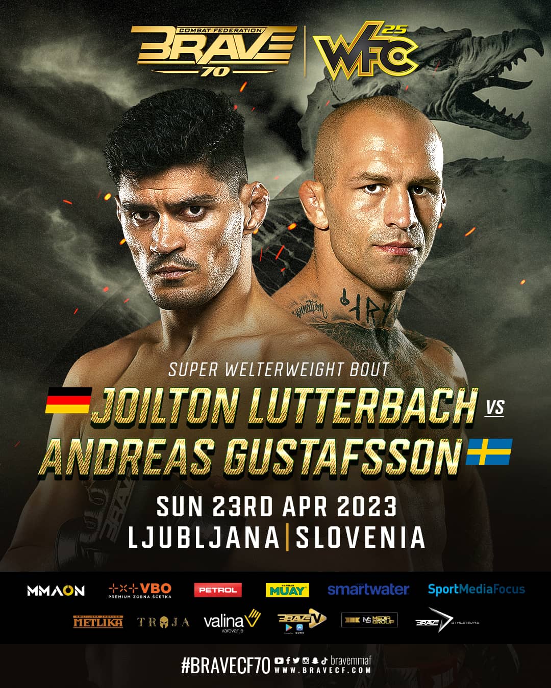 BRAVE CF 70 set for a new and explosive co-main event as Joilton Lutterbach faces Andreas Gustafsson
