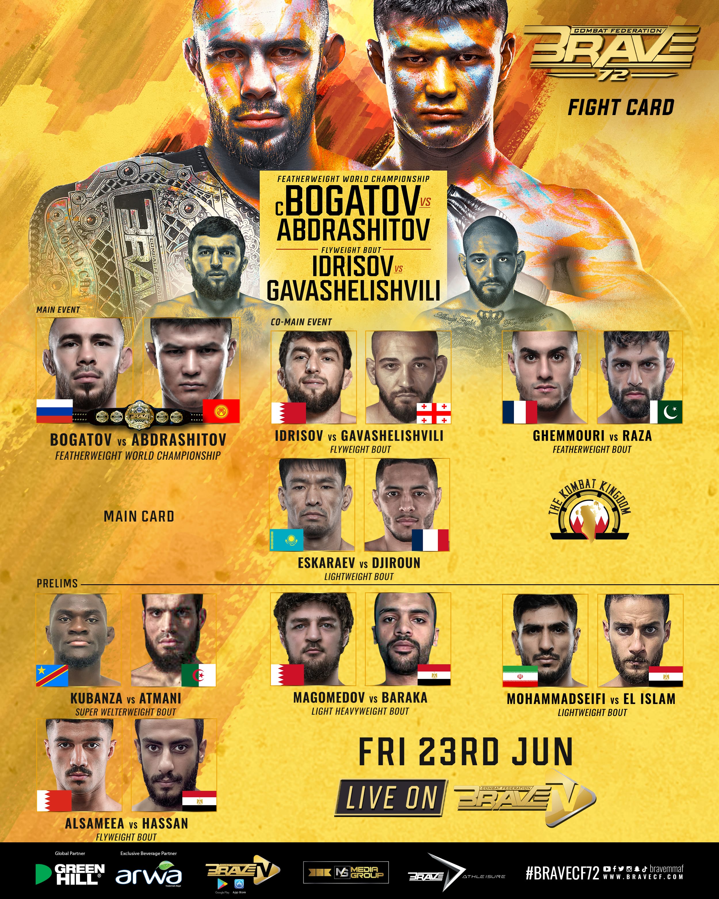 BRAVE CF 72 Full Fight Card: World Title on the Line and Historic Debuts Set for June 23