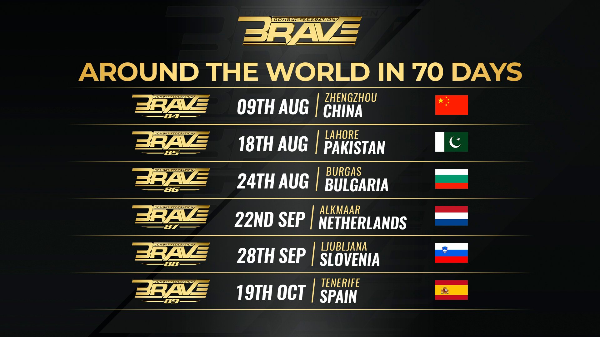 Six events in six countries: BRAVE CF announces frenetic 70-day schedule