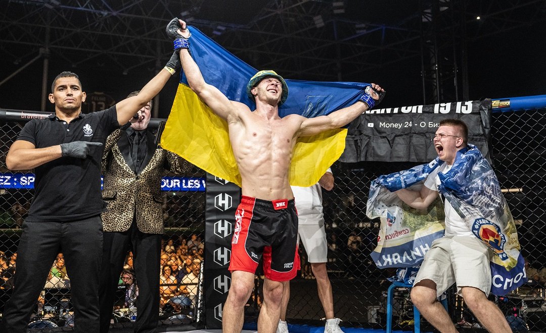 BRAVE CF debutant and sambo legend Vladyslav Rudniev breaks down with tears of joy after BRAVE CF 74 victory
