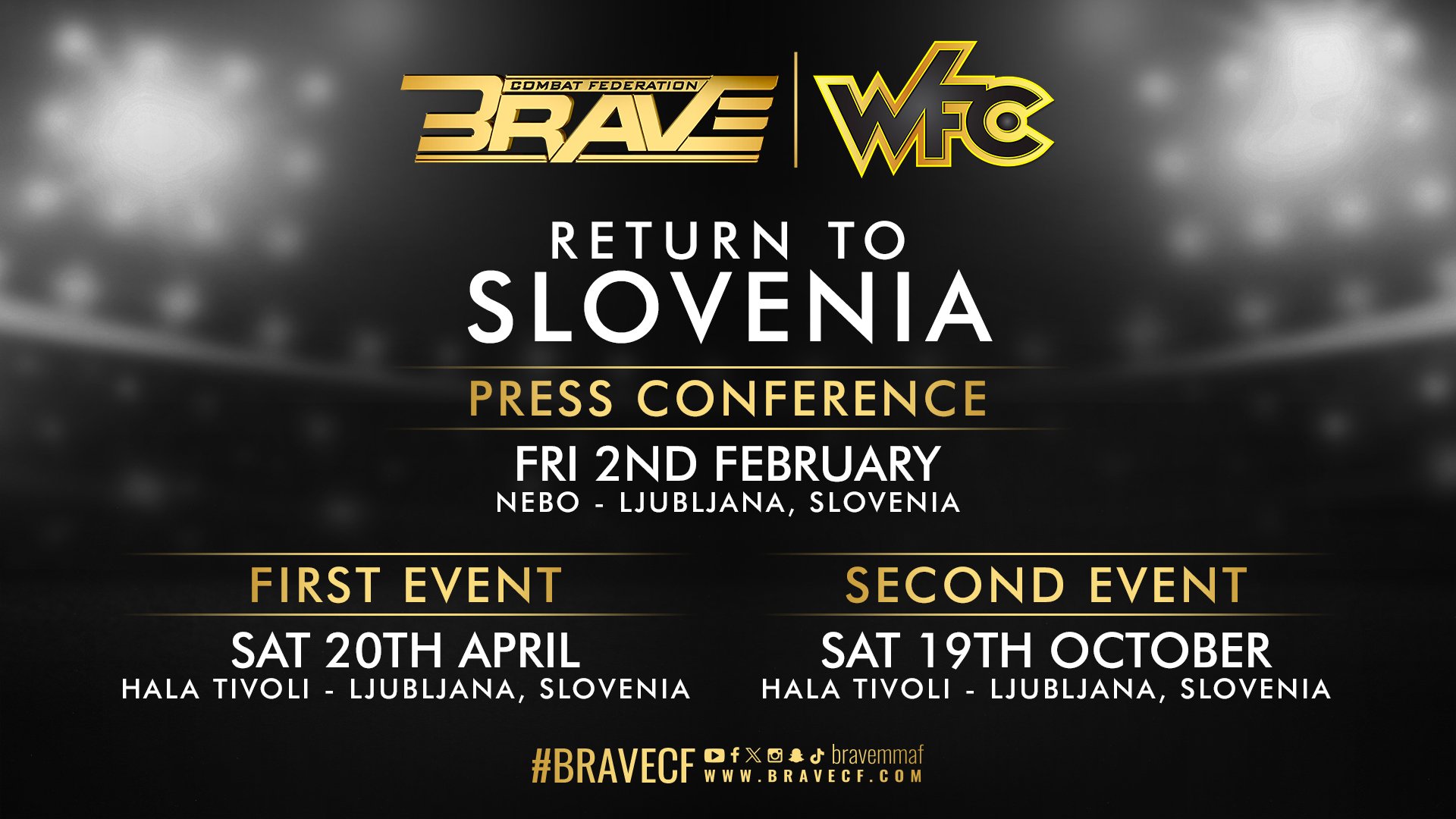 BRAVE CF announces two events for Slovenia in 2024 with new partner WFC