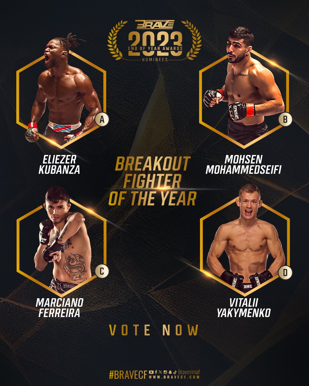 BRAVE CF Awards: international talents in the running for Breakout Fighter of The Year