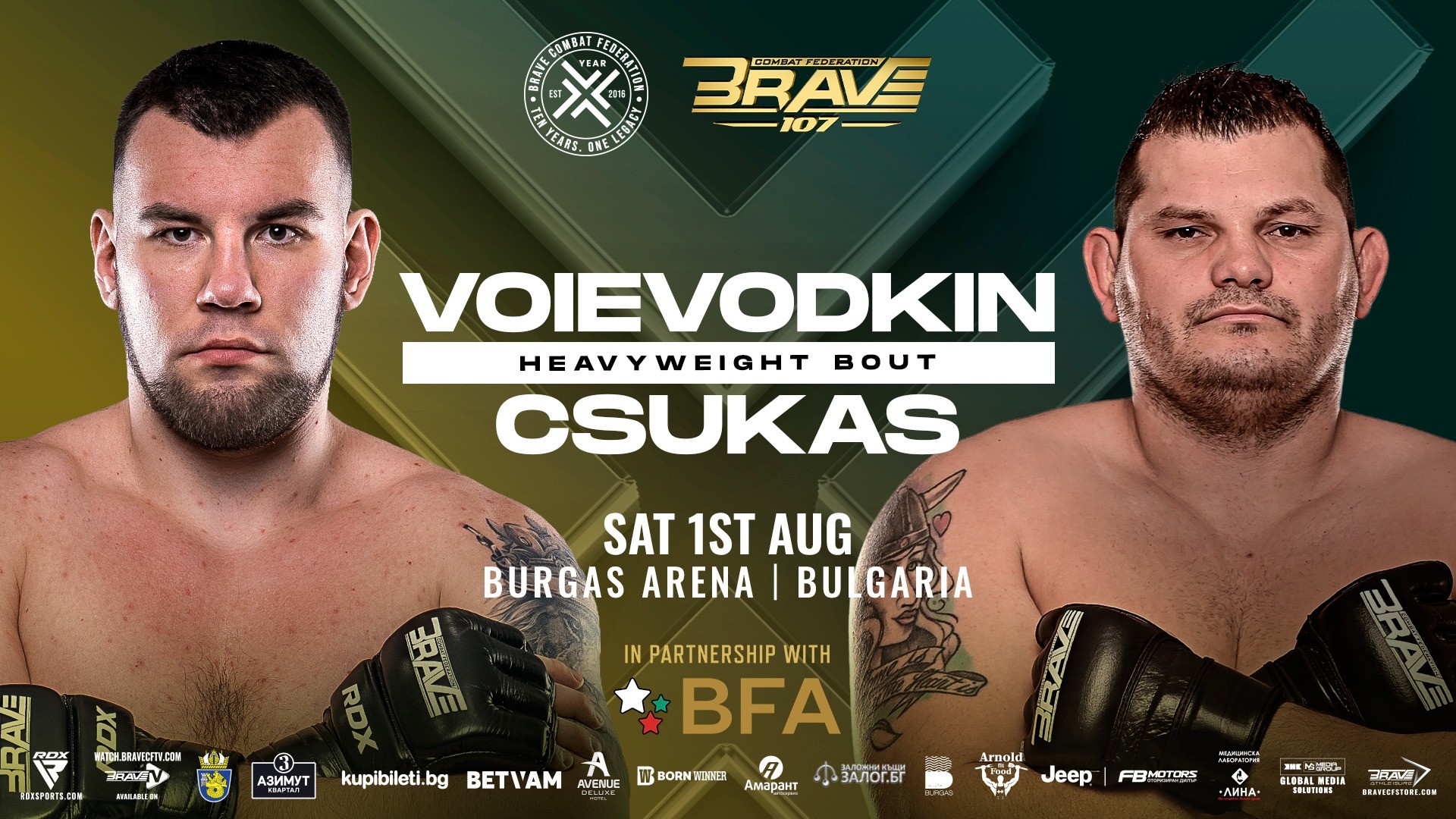 Danylo Voievodkin and Janos Csukas announced for heavyweight bout at BRAVE CF 107 in Bulgaria