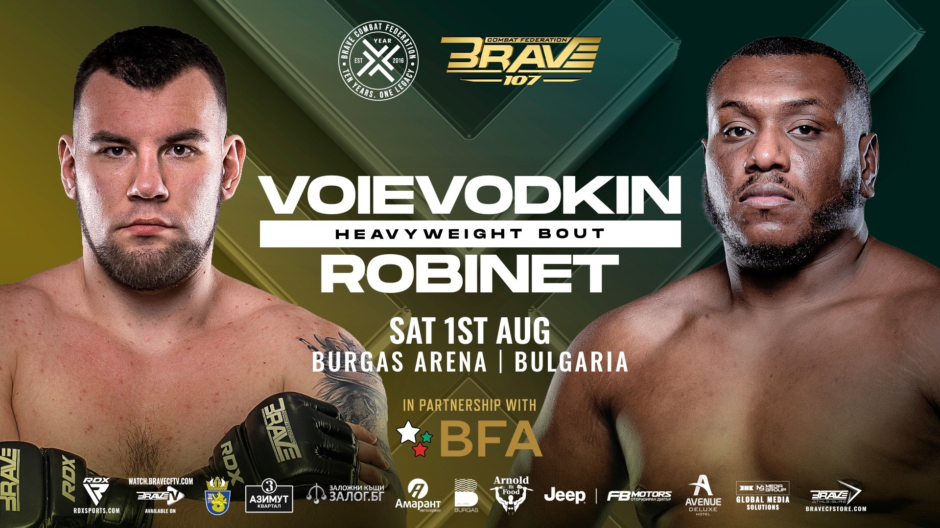 Danylo Voievodkin and Gregory Robinet face off ahead of their BRAVE CF 107 heavyweight showdown at Burgas Arena in Bulgaria.