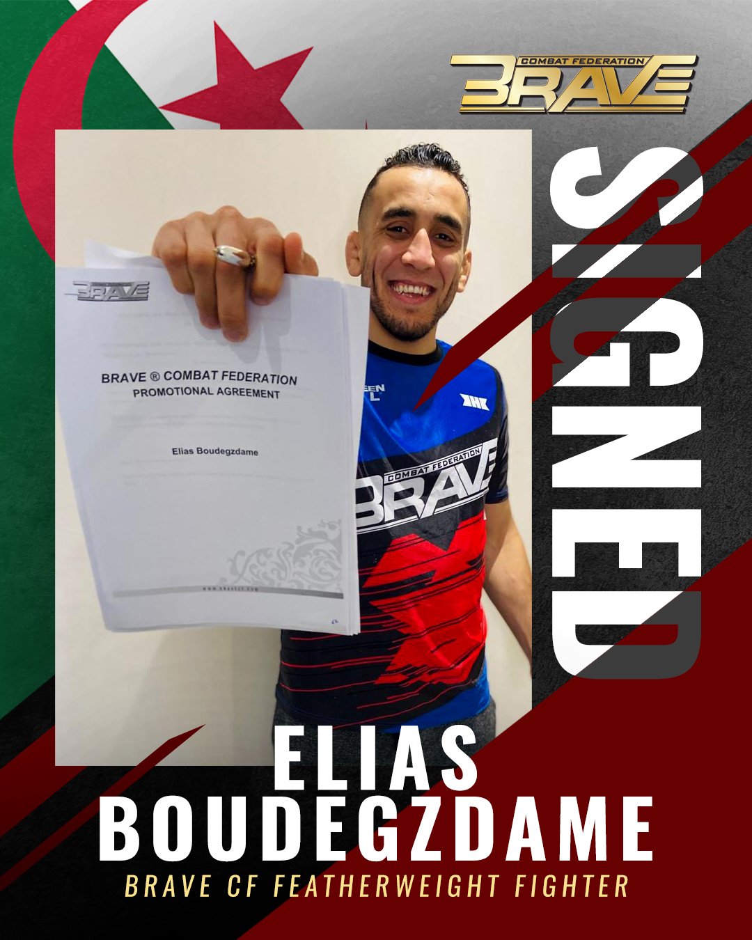 First-ever BRAVE CF champion Elias Boudegzdame re-signs with the fastest-growing MMA organization
