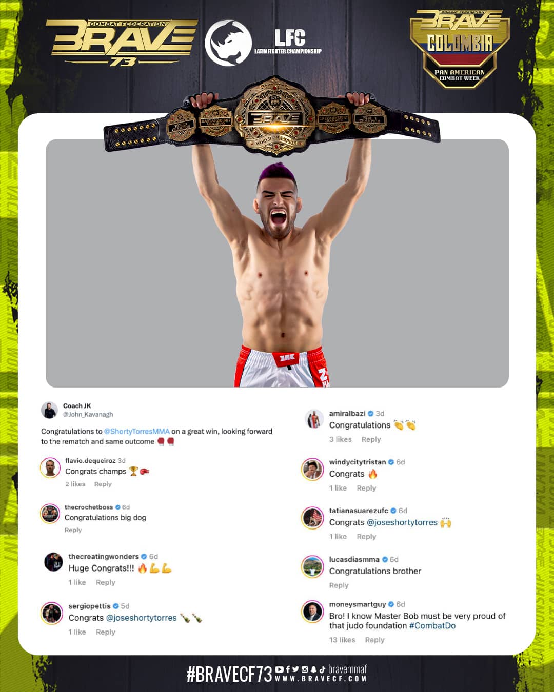 MMAs finest celebrate Jose Shorty Torres Bantamweight title win at BRAVE CF 73