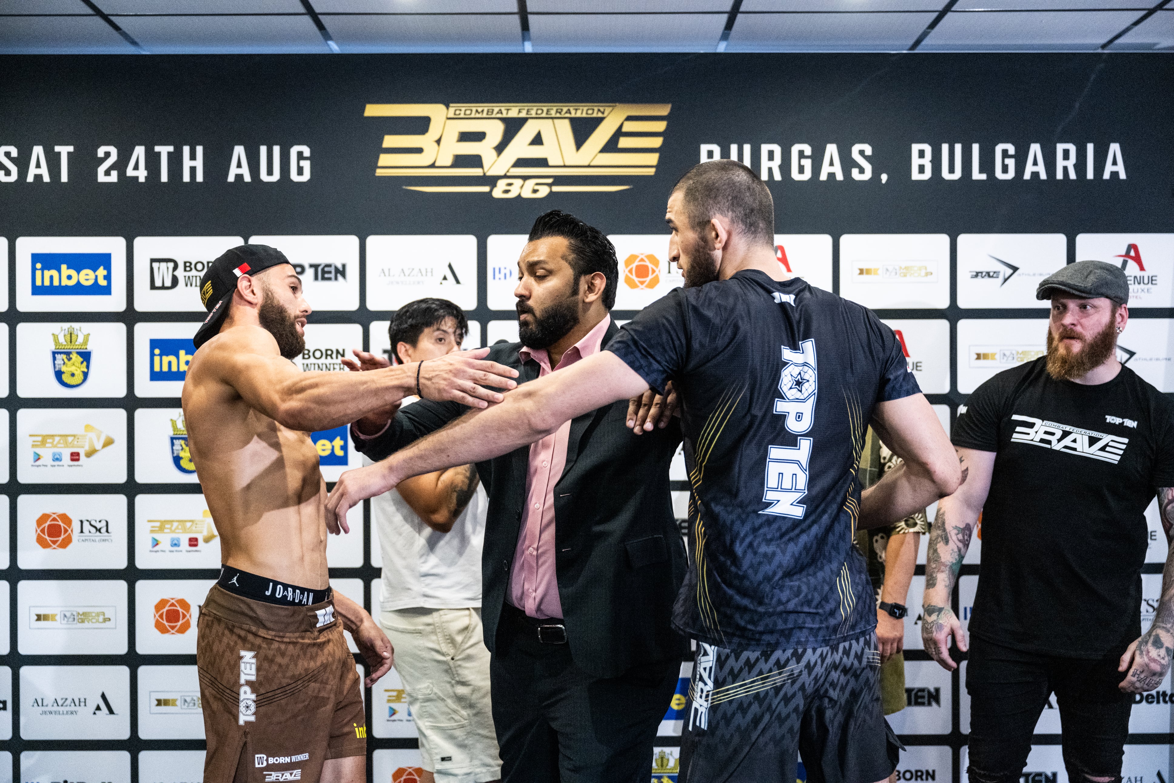 Maaev strikes opponent during staredown for BRAVE CF 86 after being described as ‘’discounted Chimaev’
