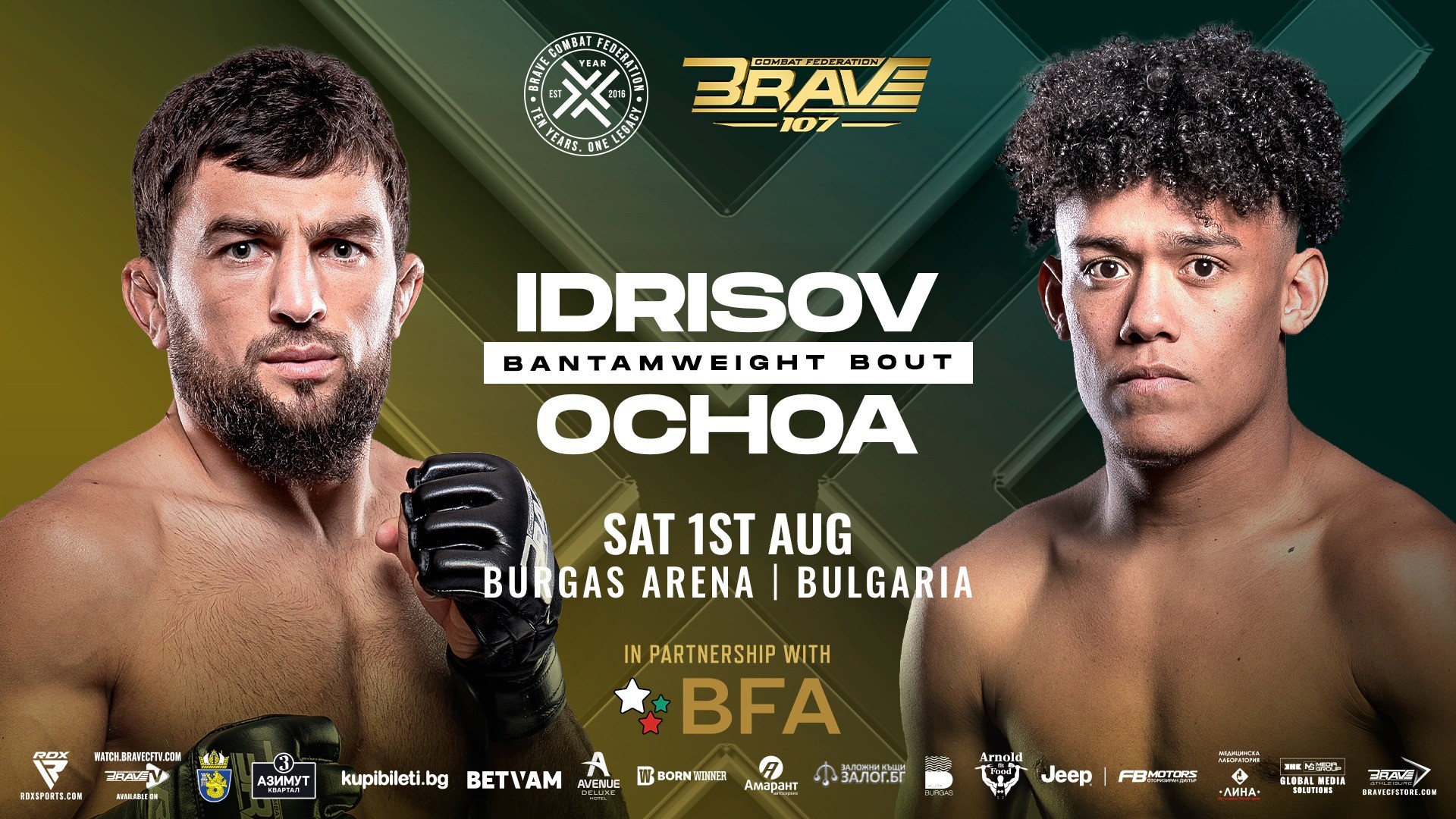 Muhammad Idrisov and Alinson Ochoa face off ahead of their bantamweight fight at BRAVE CF 107 in Burgas, Bulgaria.