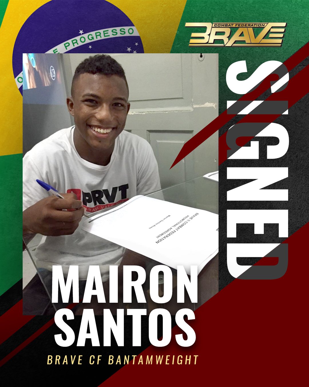 Undefeated rising star Mairon Santos joins BRAVE Combat Federation