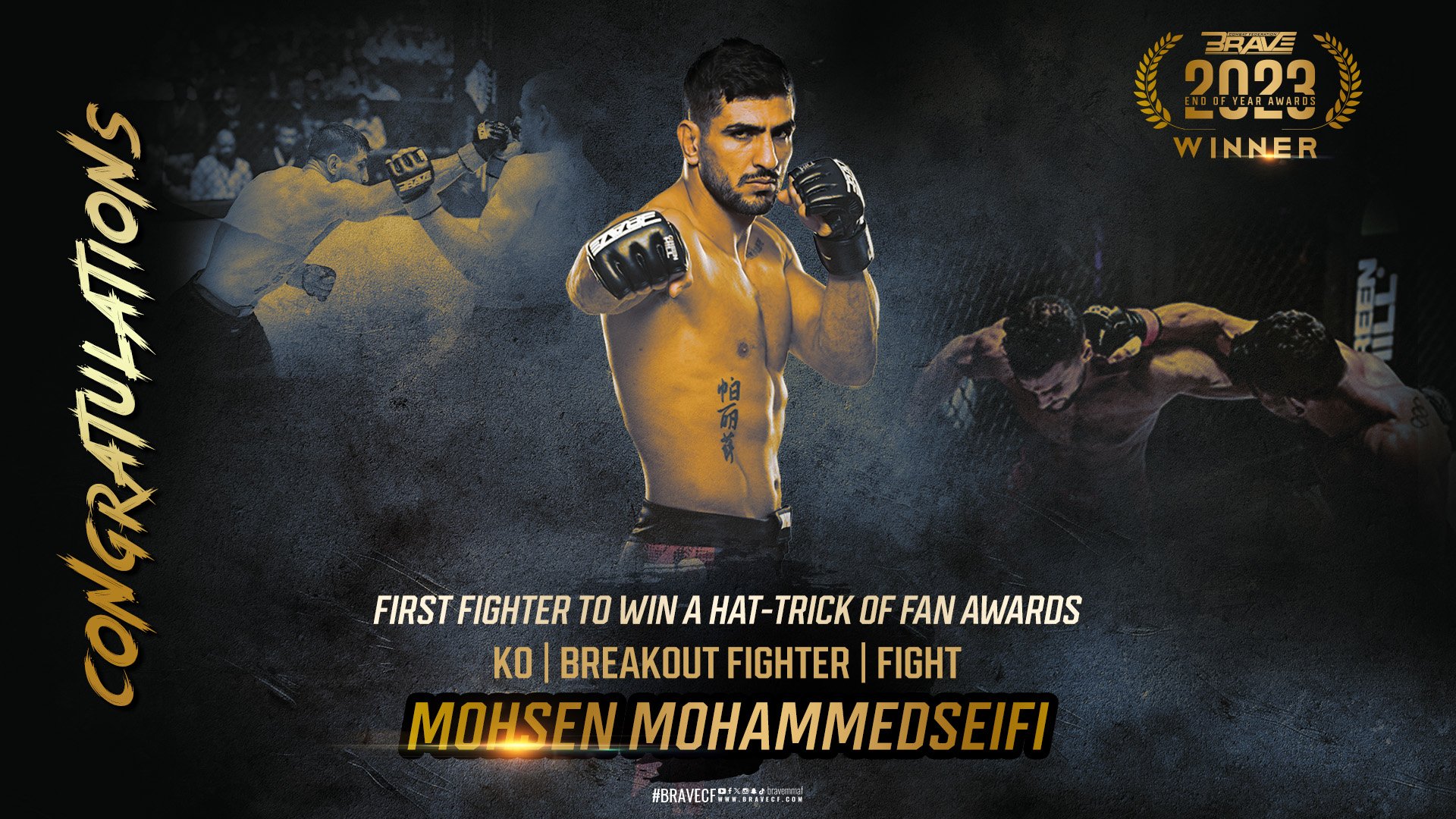Mohsen makes history, becomes first fighter to win three Fans BRAVE CF Awards in the same year