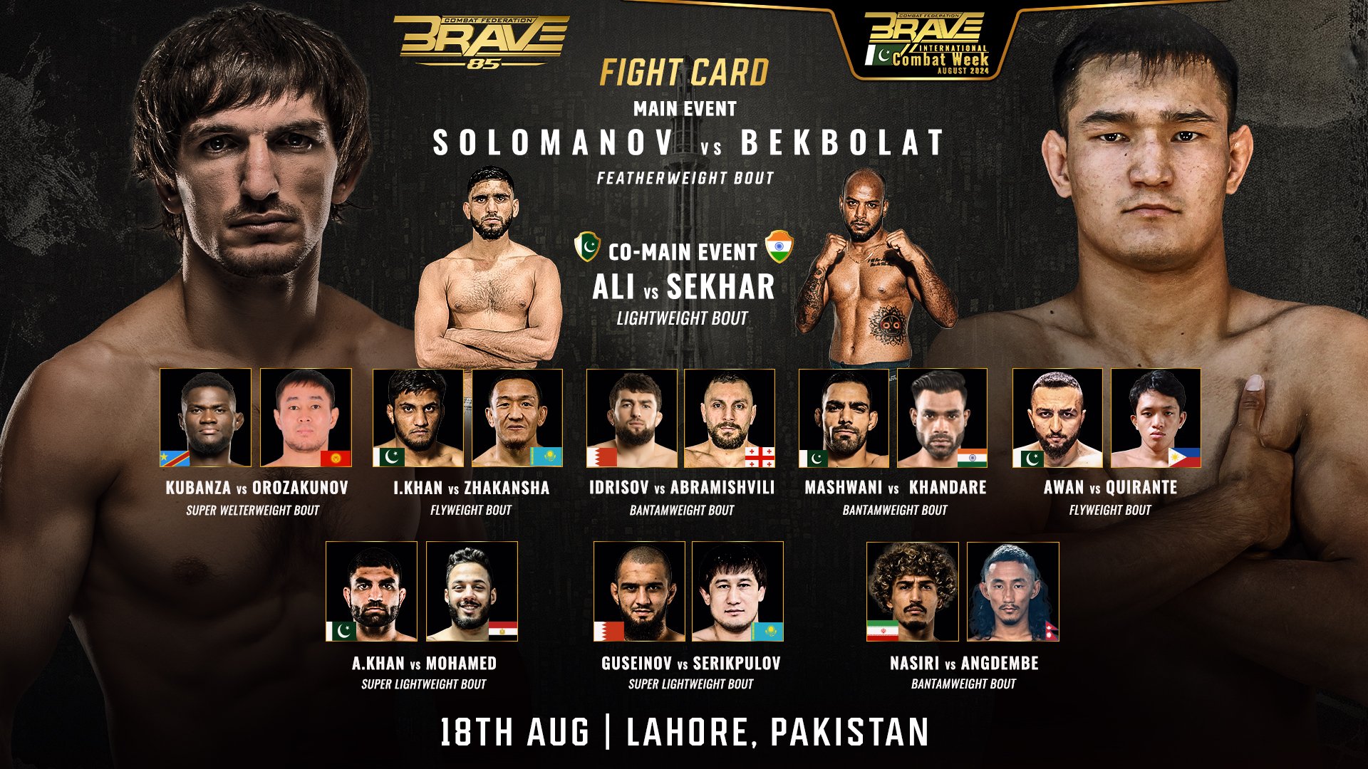 BRAVE CF 85 full fight card announced, with Pakistan vs India match-ups, global stars, and top local talent