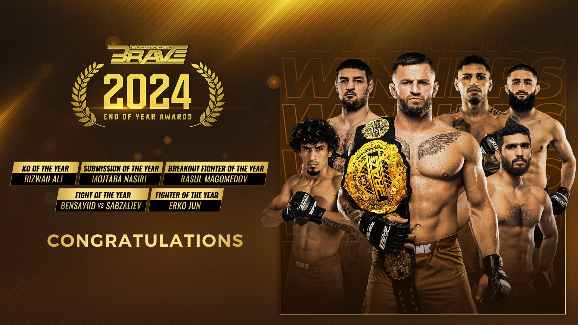 BRAVE Combat Federation Crowns Erko Jun as Fighter of the Year, Celebrating Year End Award Winners