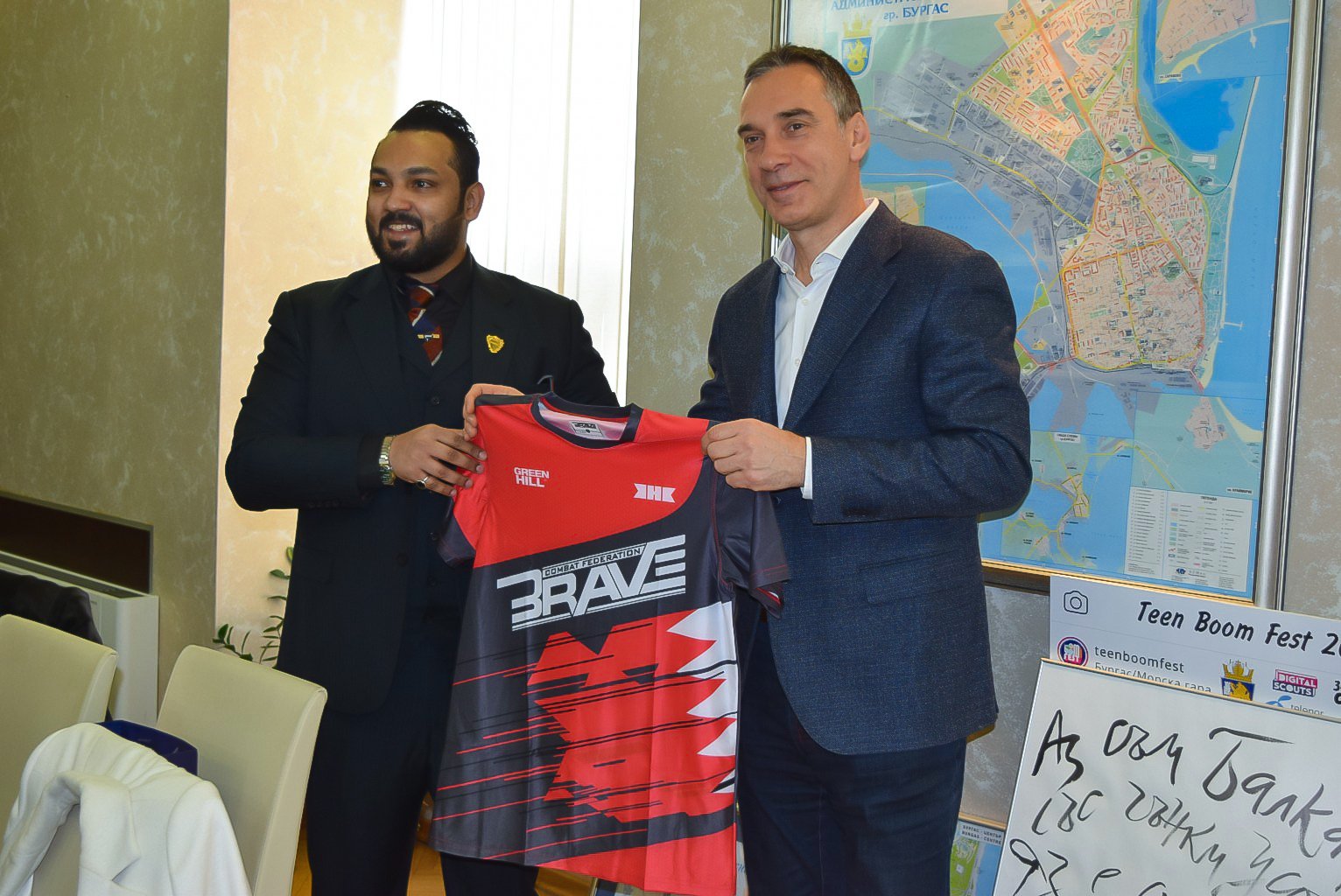 BRAVE CFs sports development expansion to reach Bulgaria; Mayor of Burgas Dimitar Nikolov, president Mohammed Shahid discuss possible BRAVE CF show in the city