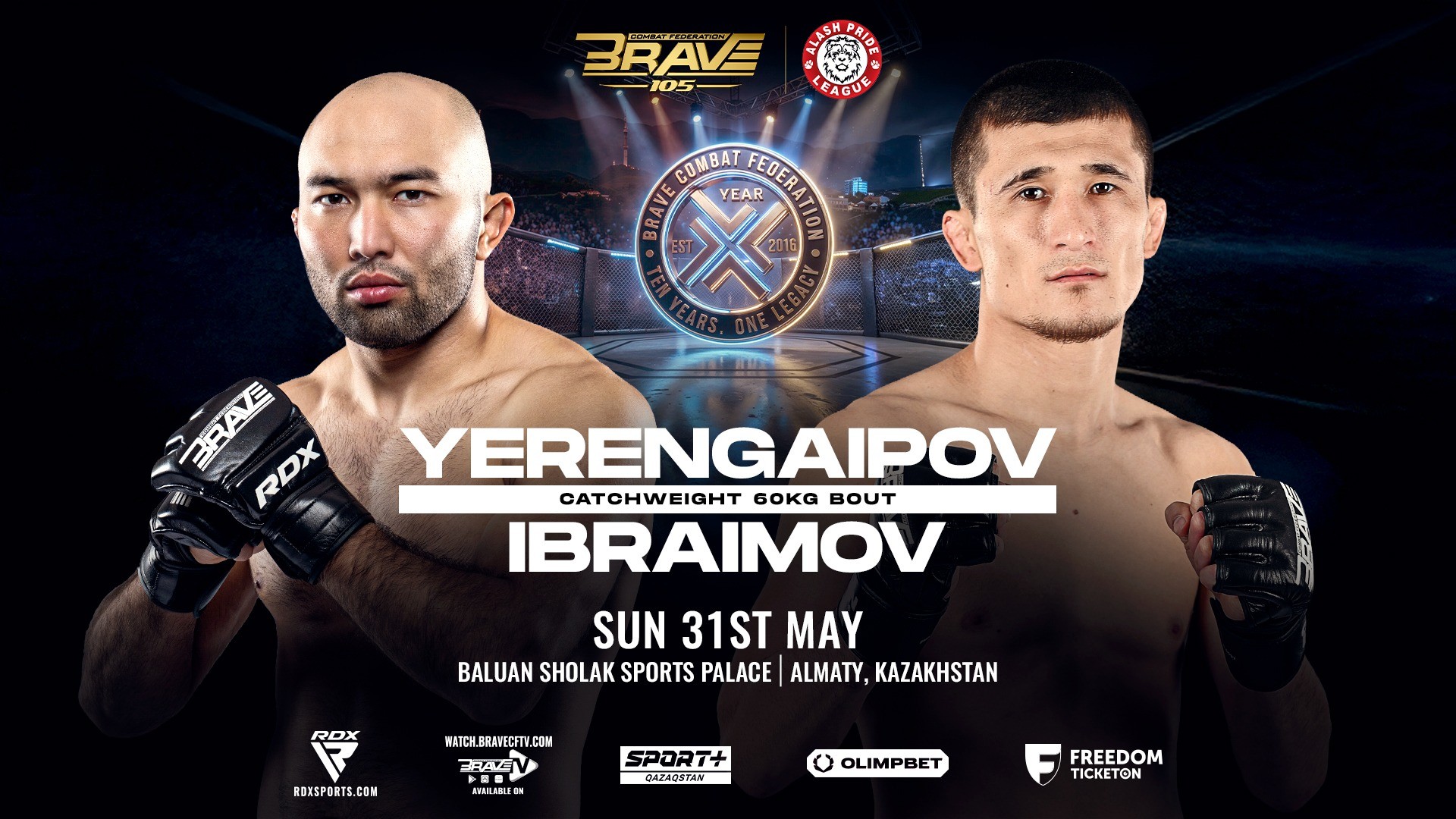 Dias Yerengaipov and Ryskulbek Ibraimov prepare for their flyweight showdown at BRAVE CF 105 in Almaty, Kazakhstan.