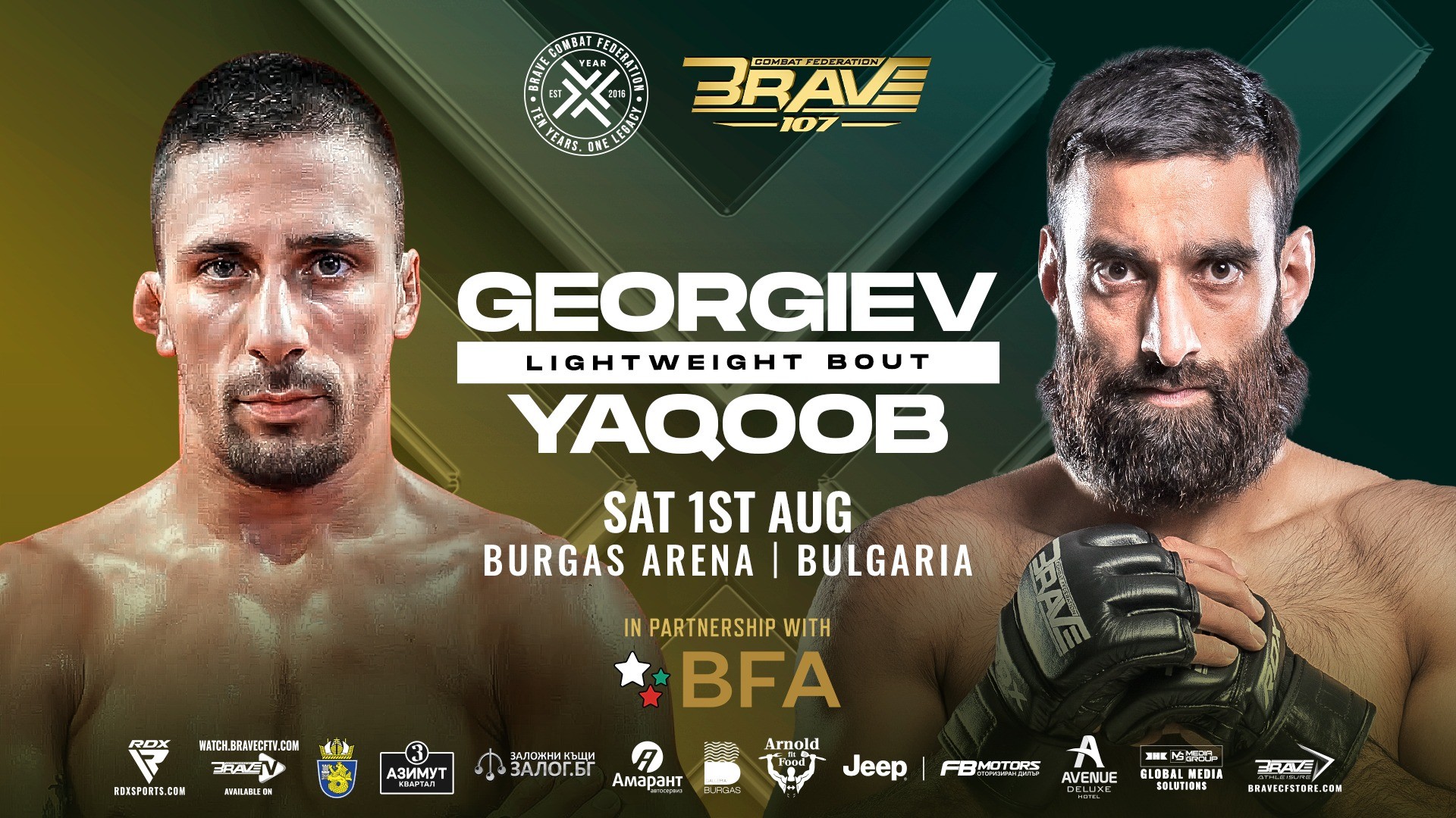 Delyan Georgiev and Owais Yaqoob face off ahead of their lightweight bout at BRAVE CF 107 in Burgas, Bulgaria.