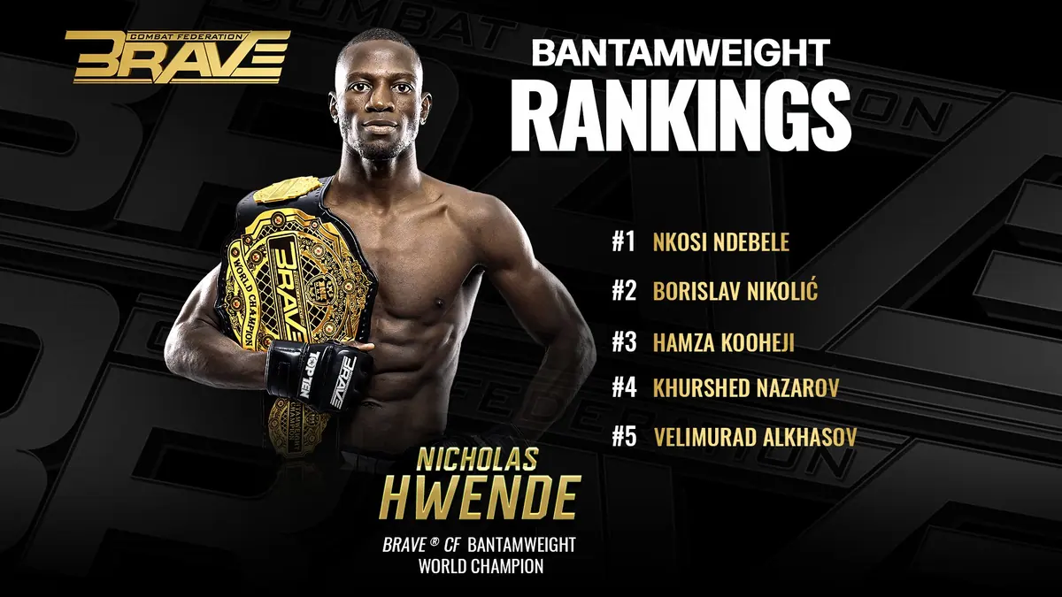 BRAVE Combat Federation reveals Bantamweight rankings, champion Nicholas Hwende reigns on top