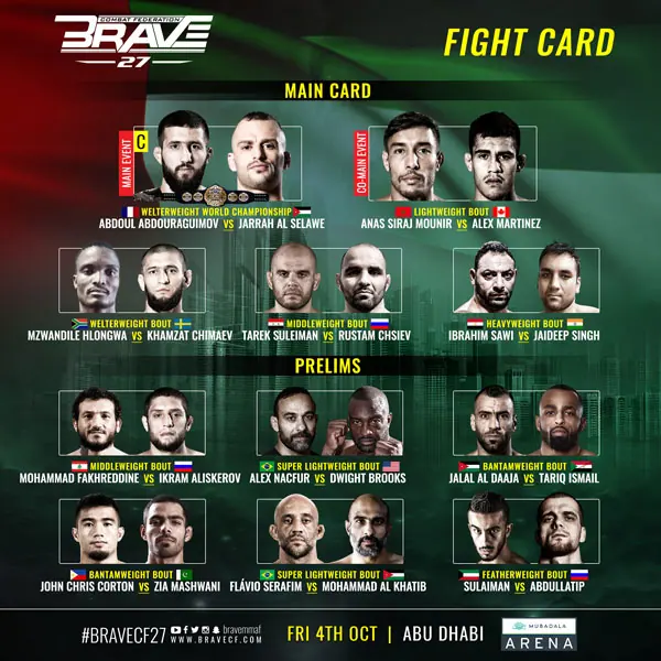 BRAVE CF announces full fight card for Abu Dhabi return