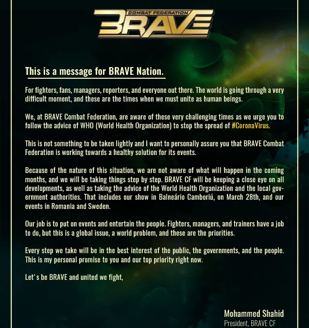 BRAVE CF President Mohammed Shahid - Statement