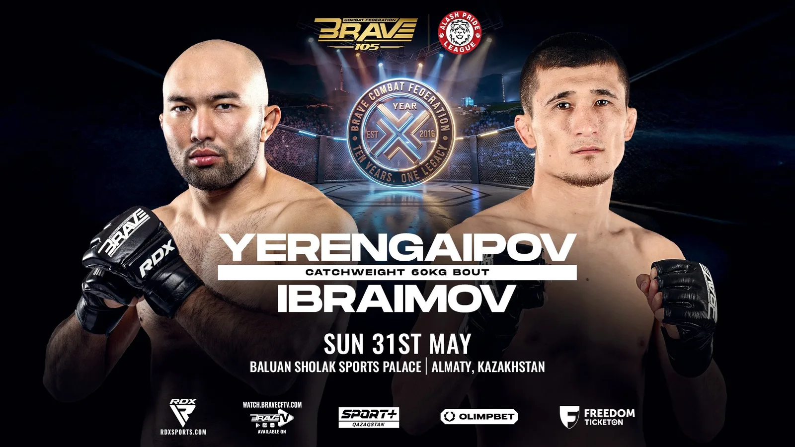 Dias Yerengaipov and Ryskulbek Ibraimov prepare for their flyweight showdown at BRAVE CF 105 in Almaty, Kazakhstan.