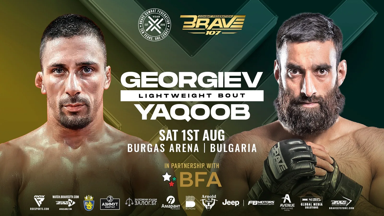 Delyan Georgiev and Owais Yaqoob face off ahead of their lightweight bout at BRAVE CF 107 in Burgas, Bulgaria.