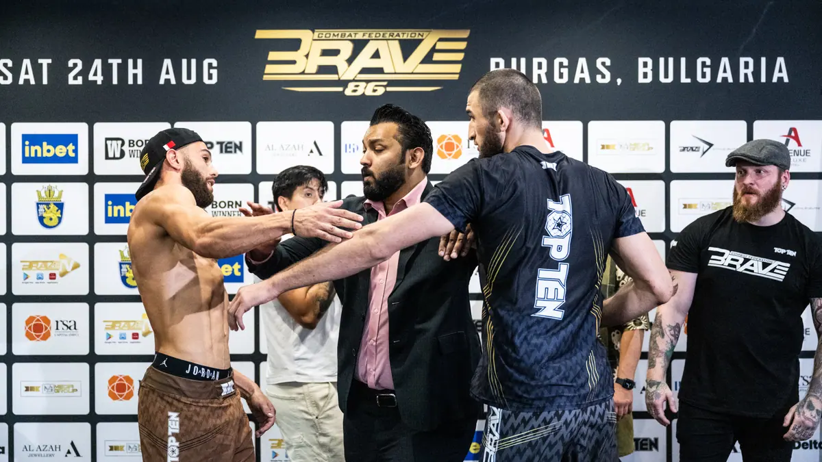 Maaev strikes opponent during staredown for BRAVE CF 86 after being described as ‘’discounted Chimaev’