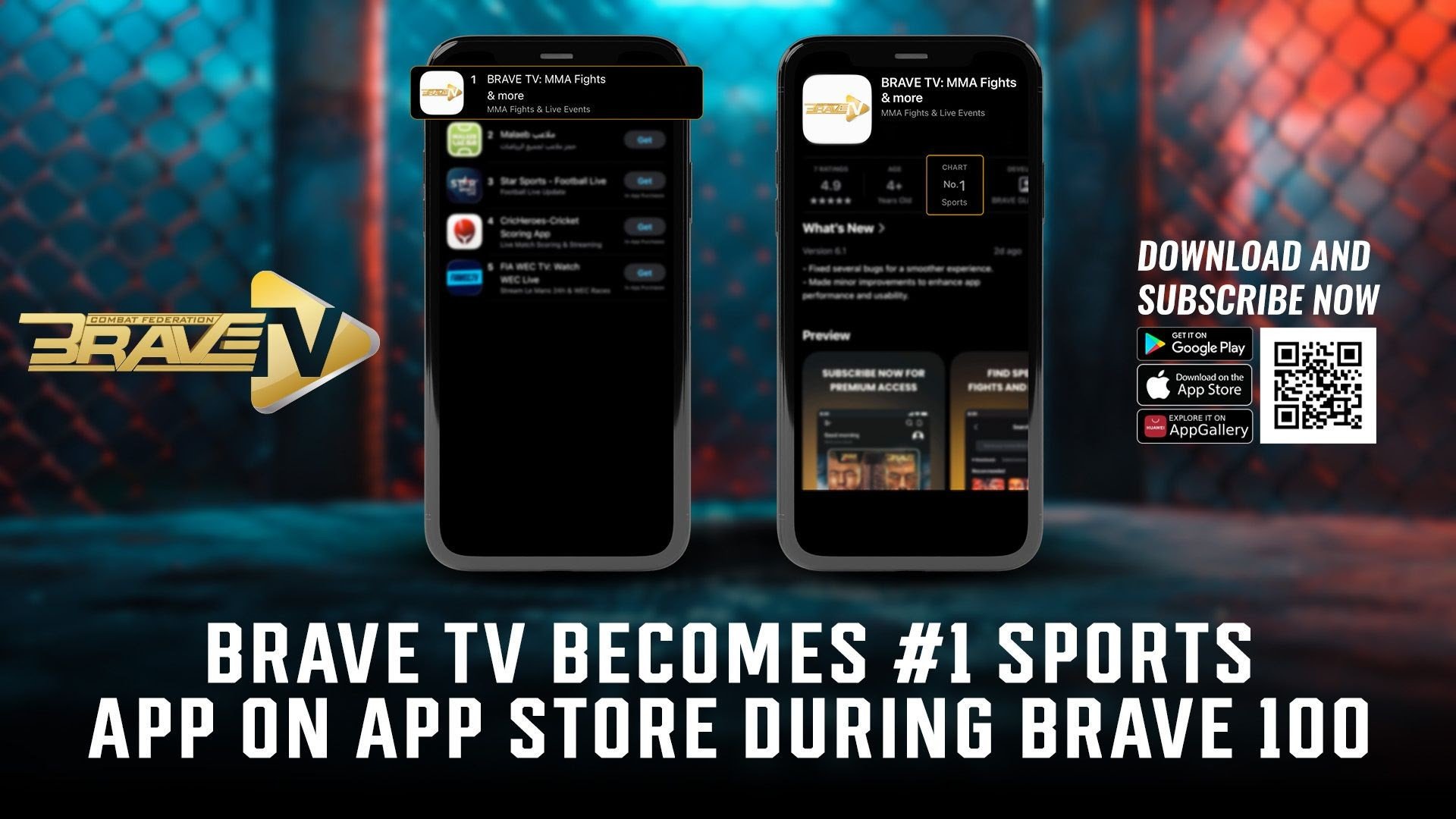 BRAVE TV Reaches #1 on App Store On BRAVE CF 100 Fight Night
